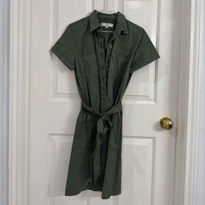 LOFT Dark Green Shirt Dress with Tie Waist